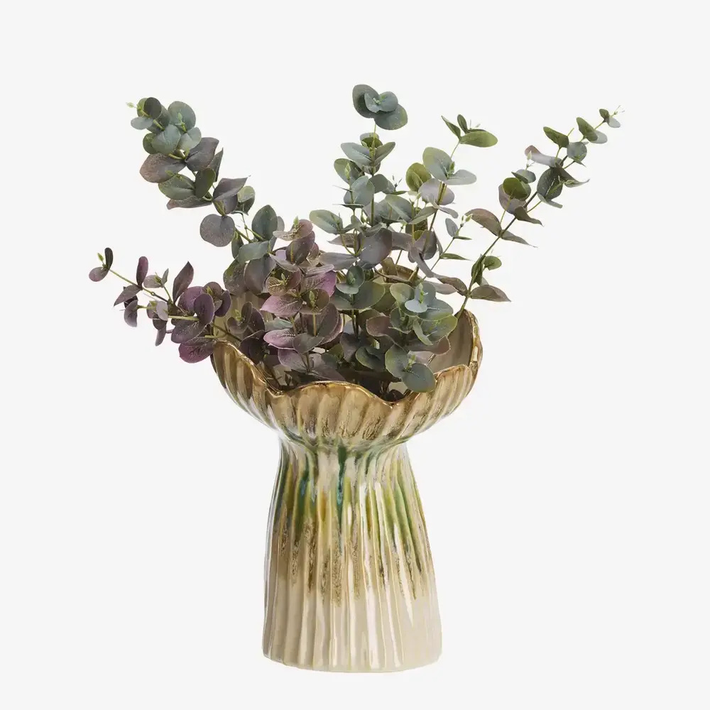 Madam Stoltz Stoneware vase - Beige, green, mustard -20x30 cm Madam Stoltz Stoneware vase - Beige, green, mustard -20x30 cm