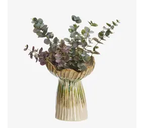 Madam Stoltz Stoneware vase - Beige, green, mustard -20x30 cm
