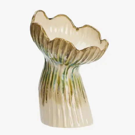 Madam Stoltz Stoneware vase - Beige, green, mustard -20x30 cm Madam Stoltz Stoneware vase - Beige, green, mustard -20x30 cm