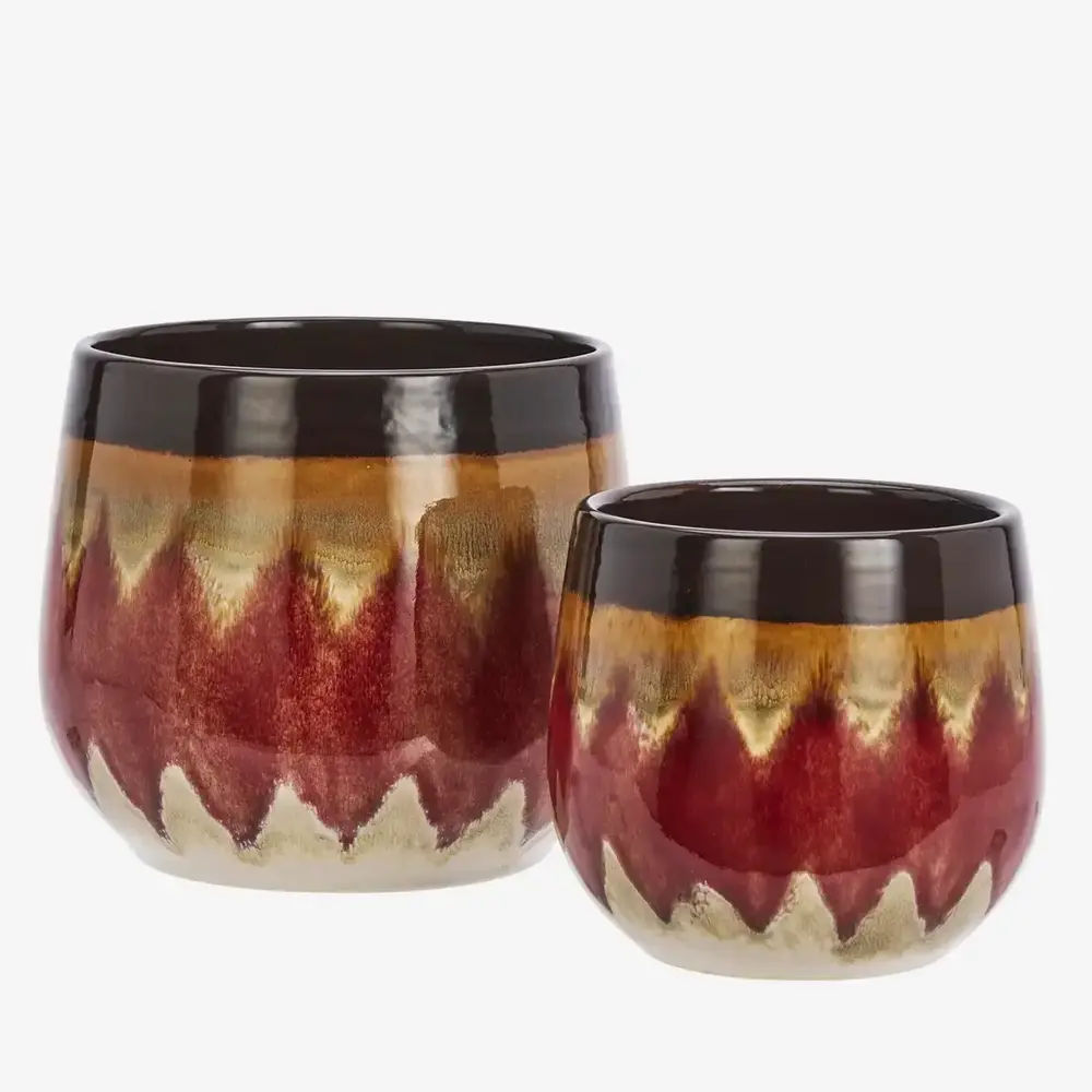 Madam Stoltz Stoneware flower pots - Red, brown, beige Madam Stoltz Stoneware flower pots - Red, brown, beige