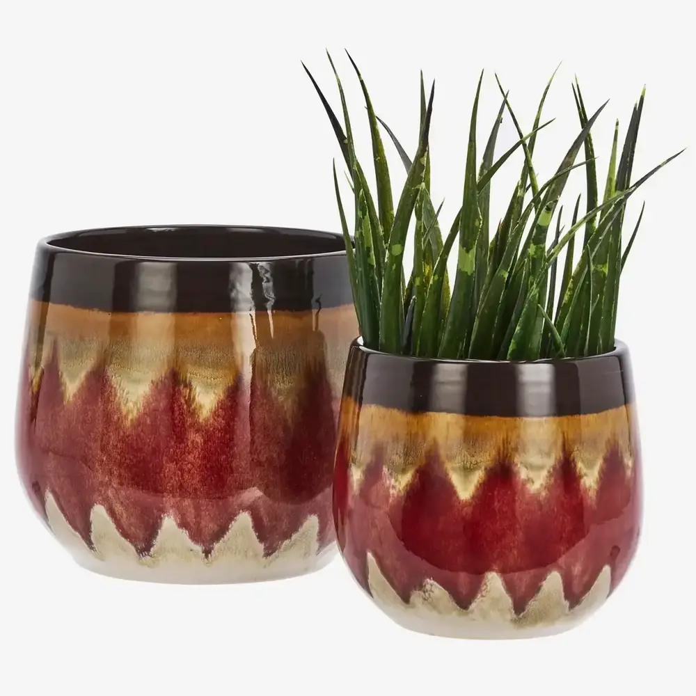 Madam Stoltz Stoneware flower pots - Red, brown, beige Madam Stoltz Stoneware flower pots - Red, brown, beige