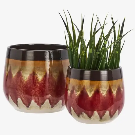Madam Stoltz Stoneware flower pots - Red, brown, beige Madam Stoltz Stoneware flower pots - Red, brown, beige