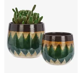 Madam Stoltz Stoneware flower pots - Green, brown, beige