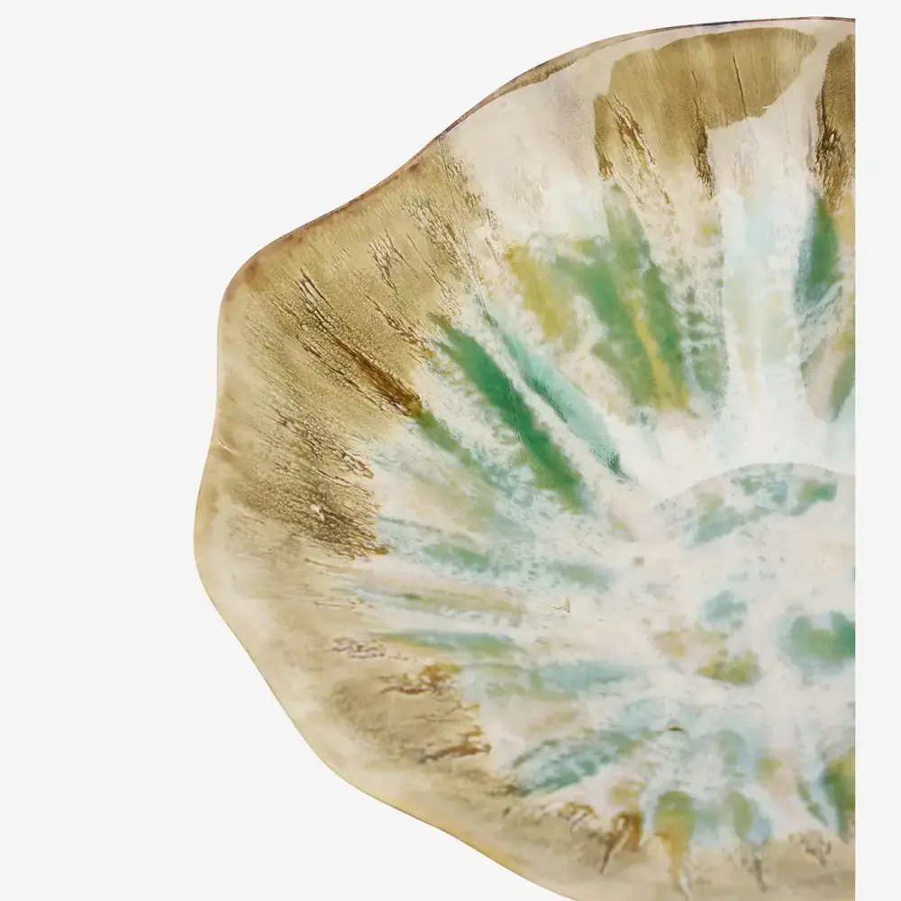 Madam Stoltz Stoneware bowl - Beige, green, off white Madam Stoltz Stoneware bowl - Beige, green, off white