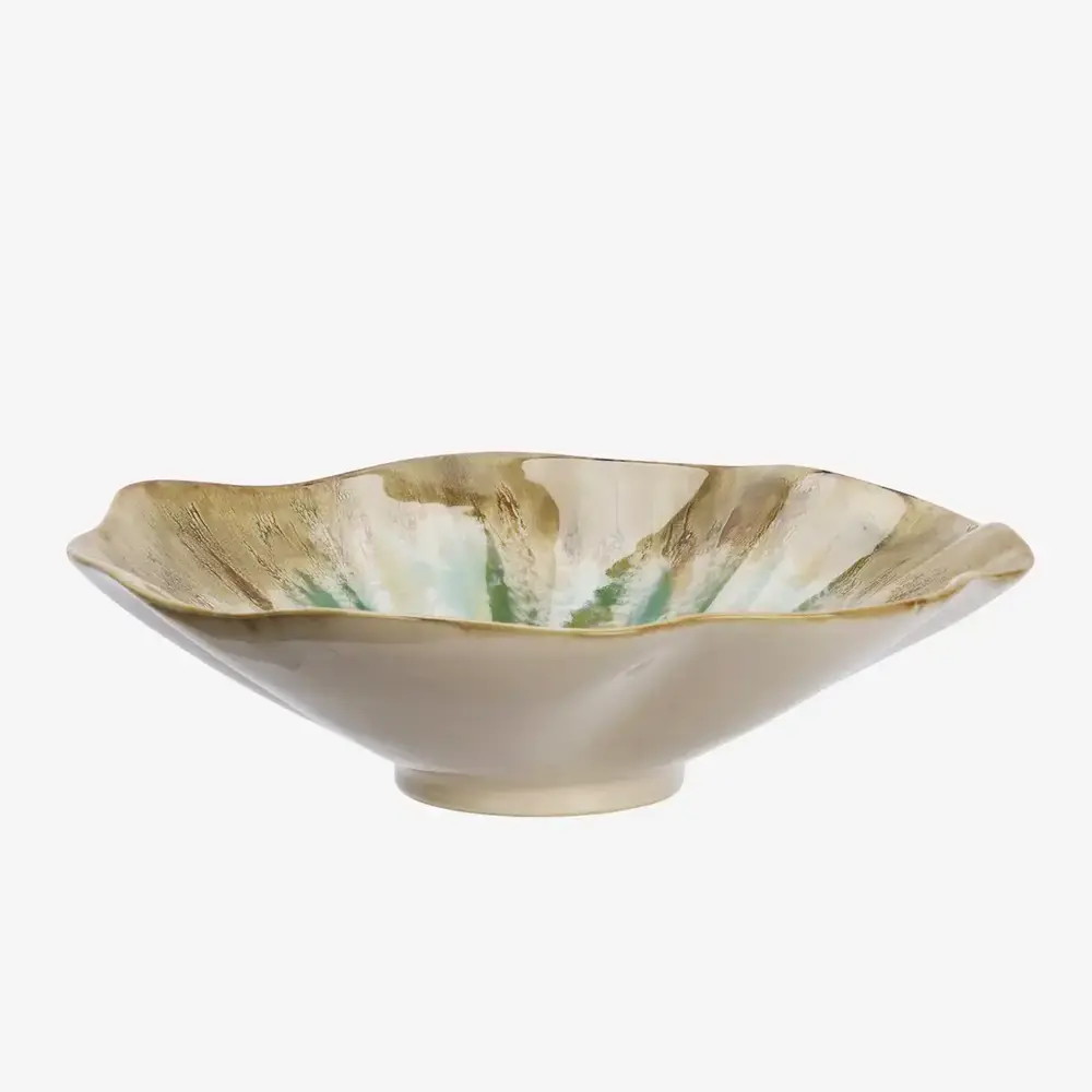 Madam Stoltz Stoneware bowl - Beige, green, off white Madam Stoltz Stoneware bowl - Beige, green, off white