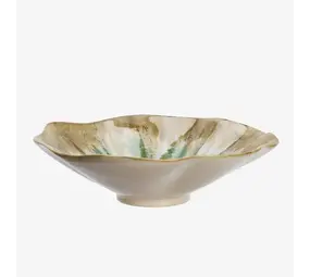 Madam Stoltz Stoneware bowl - Beige, green, off white