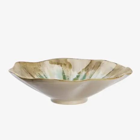 Madam Stoltz Stoneware bowl - Beige, green, off white Madam Stoltz Stoneware bowl - Beige, green, off white