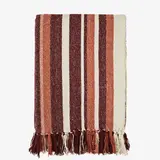 Madam Stoltz Recycled cotton throw - Off white, orange, ruby wine Madam Stoltz Recycled cotton throw - Off white, orange, ruby wine