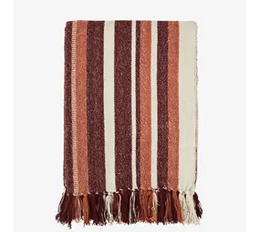 Madam Stoltz Recycled cotton throw - Off white, orange, ruby wine