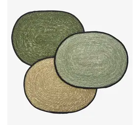Madam Stoltz Oval seagrass placemat - Dark green, light green, natural, black Madam Stoltz Oval seagrass placemat - Dark green, light green, natural, black