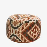 Madam Stoltz Handwoven wool pouf - Dusty blue, off white, burnt orange, sand