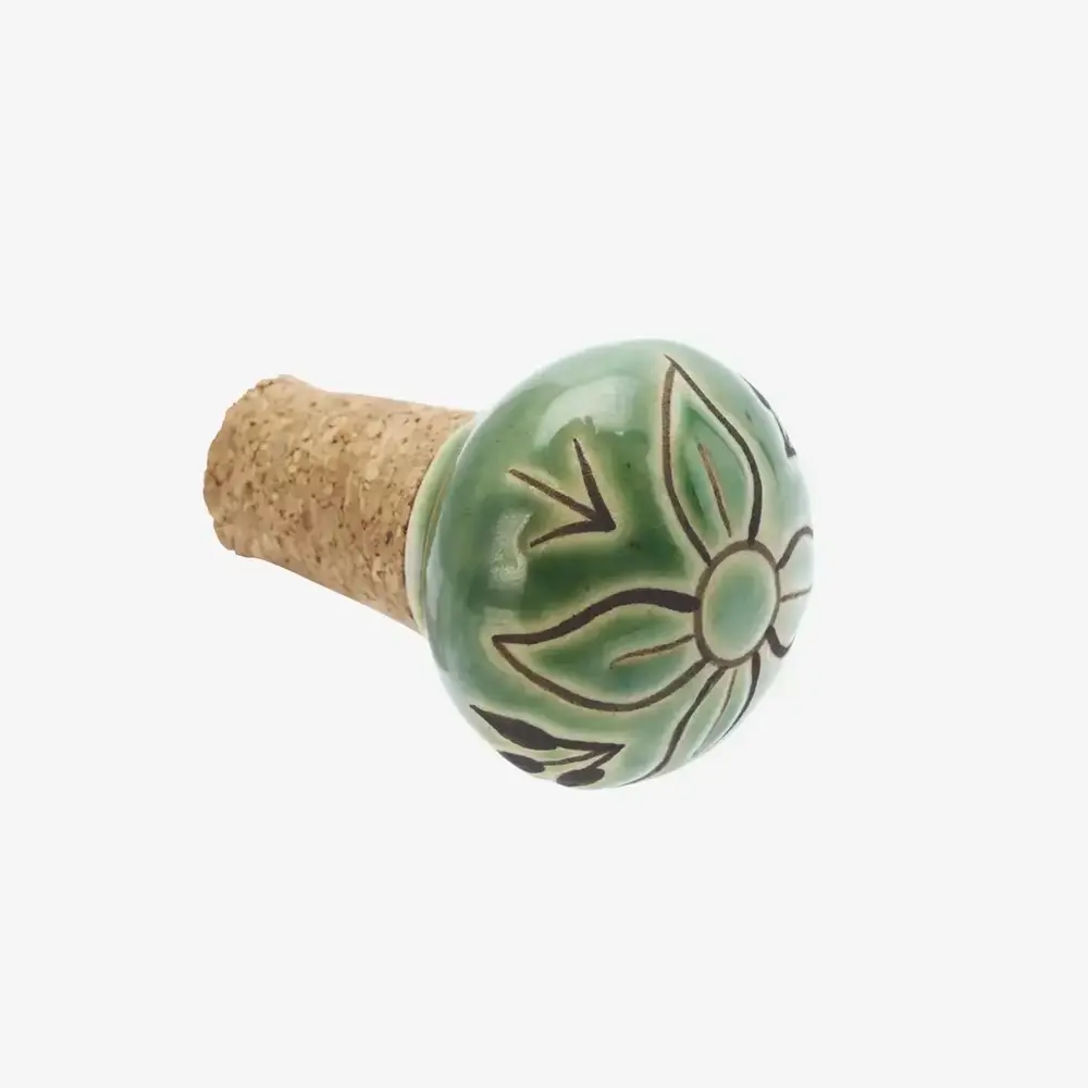 Madam Stoltz Hand-painted stoneware bottle stopper - Green, brown Madam Stoltz Hand-painted stoneware bottle stopper - Green, brown