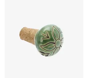 Madam Stoltz Hand-painted stoneware bottle stopper - Green, brown