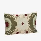 Madam Stoltz Embroidered velvet cushion - Grey, sage, green, olive, ruby wine