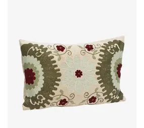 Madam Stoltz Embroidered velvet cushion - Grey, sage, green, olive, ruby wine