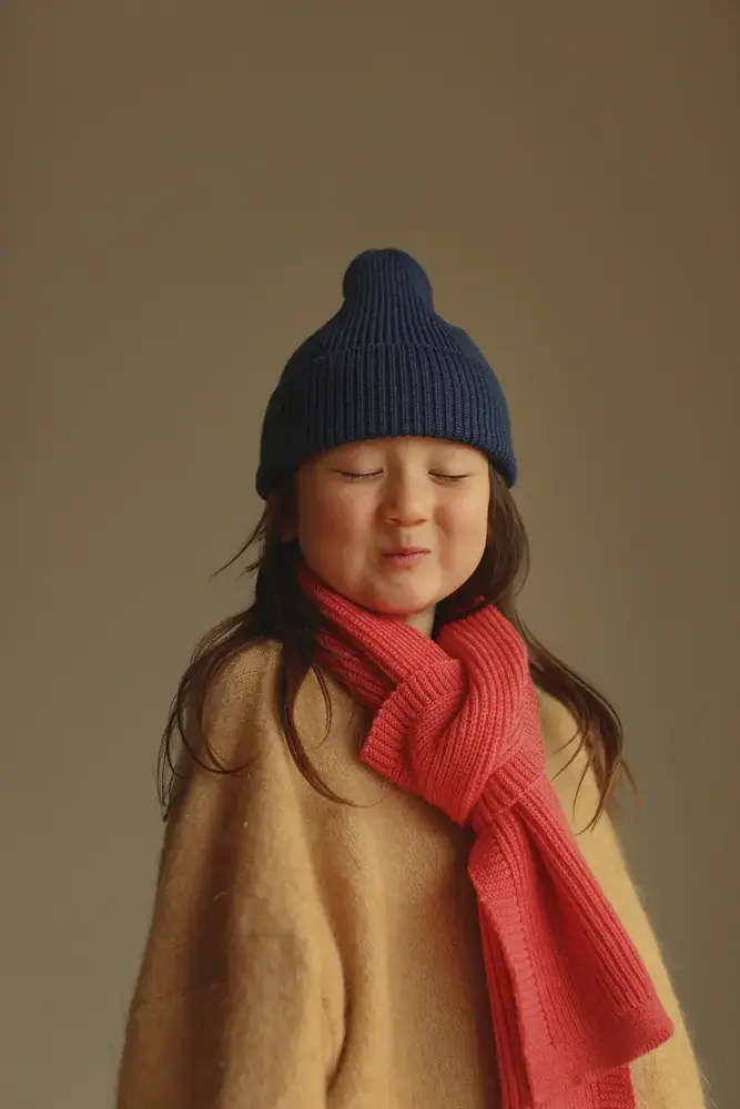 Hvid Beanie Fonzie KIDS - Blue