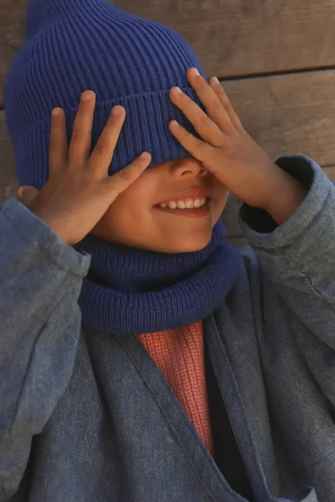 Hvid Beanie Fonzie KIDS - Cobalt Blue