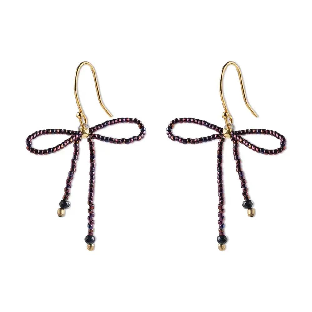 A Beautiful Story Bow Black Onyx Red Colored Earrings