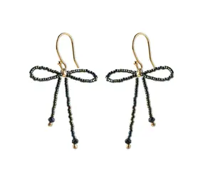 A Beautiful Story Bow Black Onyx Green Colored Earrings A Beautiful Story Bow Black Onyx Green Colored Earrings