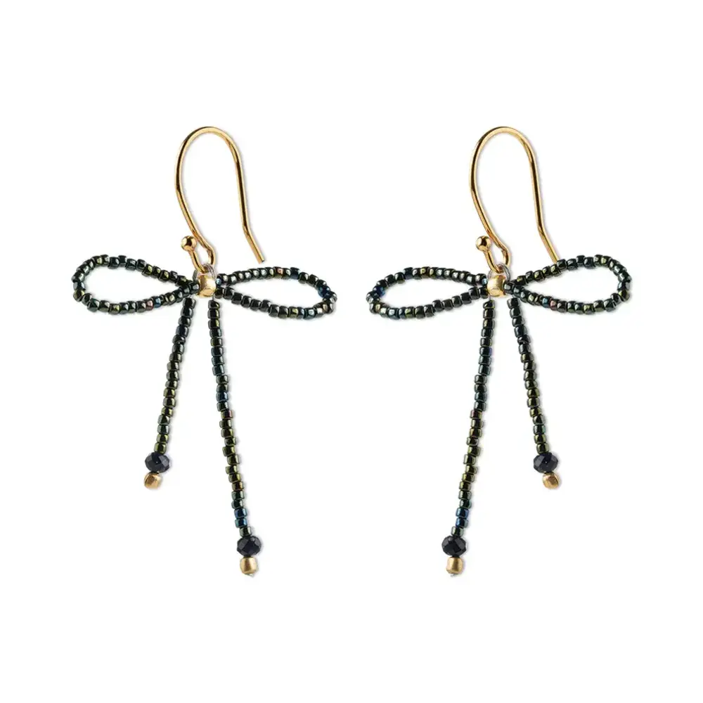 A Beautiful Story Bow Black Onyx Green Colored Earrings