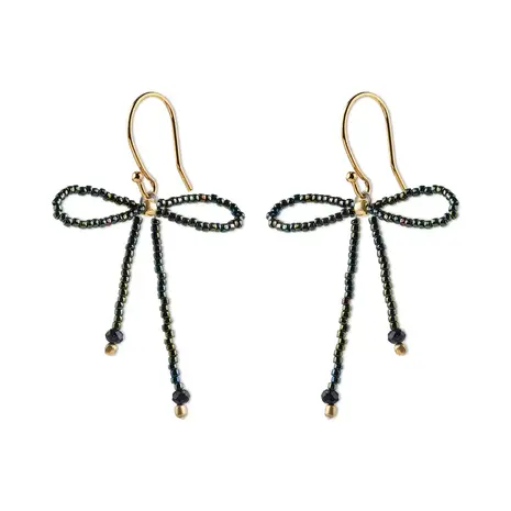 A Beautiful Story Bow Black Onyx Green Colored Earrings