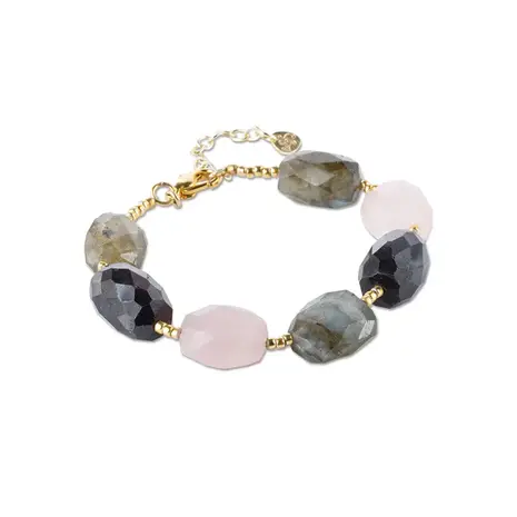 A Beautiful Story Spectacular Labradorite Rose Quartz Garnet Bracelet