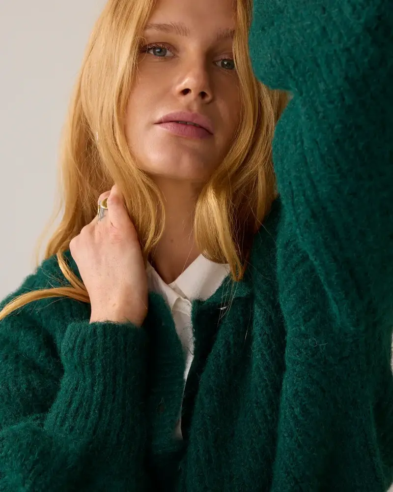 Summum Woman Cardigan Cozy melange knit – Emerald Green