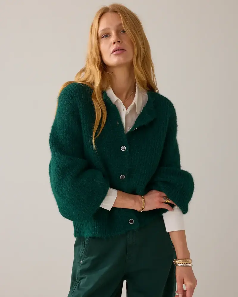 Summum Woman Cardigan Cozy melange knit – Emerald Green