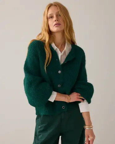 Summum Woman Cardigan Cozy melange knit – Emerald Green