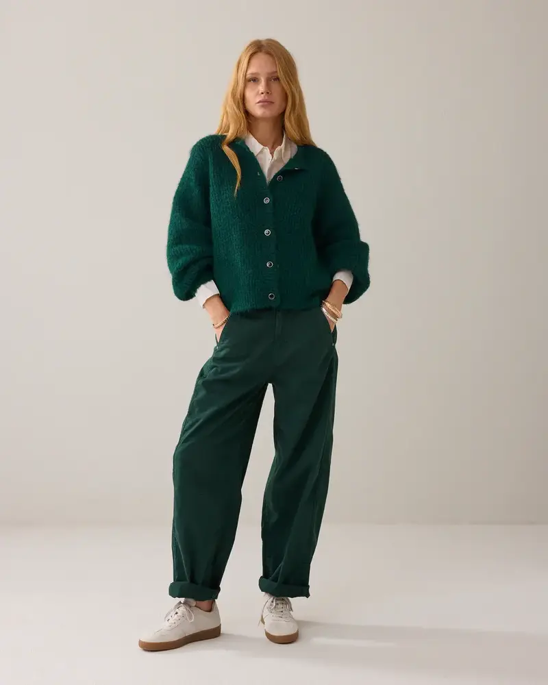 Summum Woman Cardigan Cozy melange knit – Emerald Green