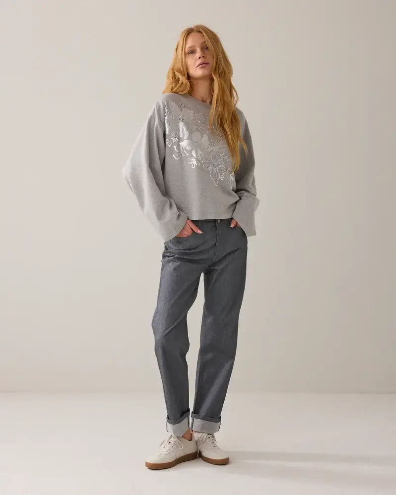 Summum Woman Jersey Embellished sweat – Midgrey Summum Woman Jersey Embellished sweat – Midgrey
