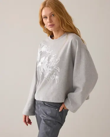 Summum Woman Jersey Embellished sweat – Midgrey Summum Woman Jersey Embellished sweat – Midgrey