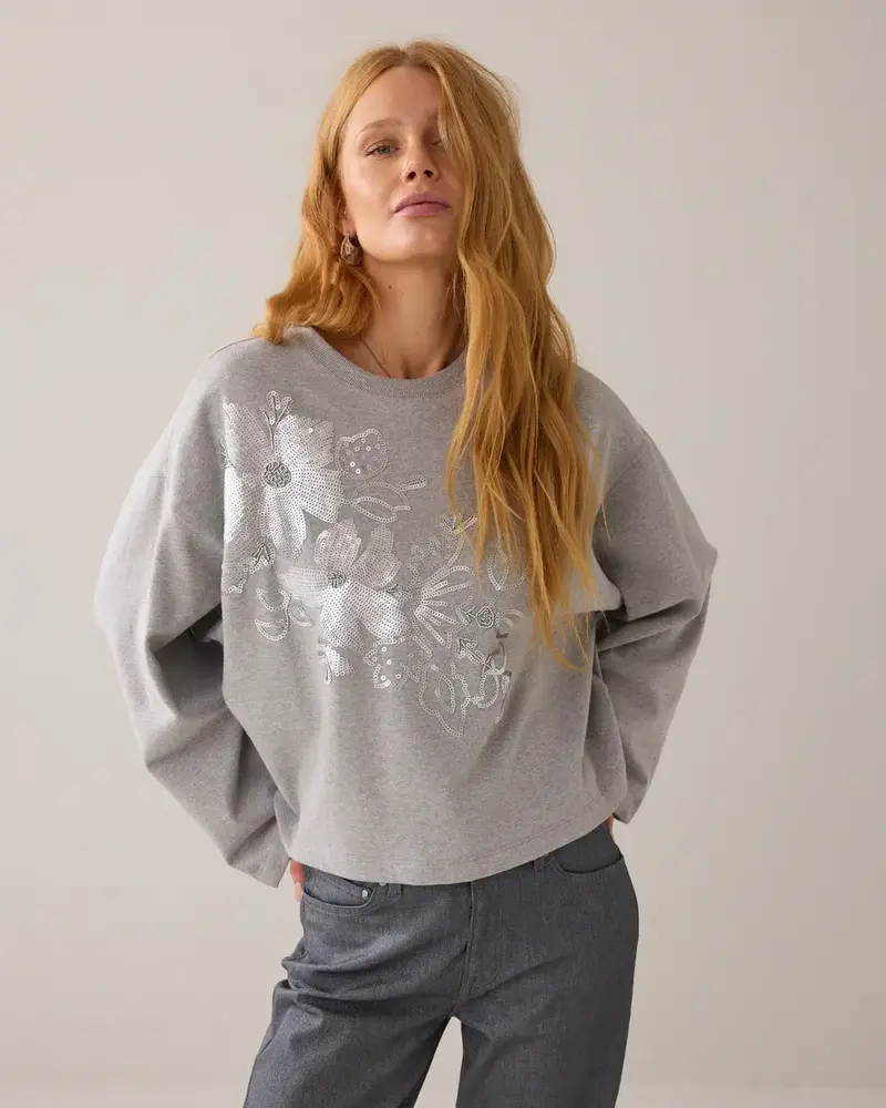 Summum Woman Jersey Embellished sweat – Midgrey Summum Woman Jersey Embellished sweat – Midgrey