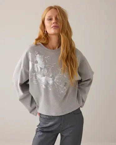 Summum Woman Jersey Embellished sweat – Midgrey Summum Woman Jersey Embellished sweat – Midgrey