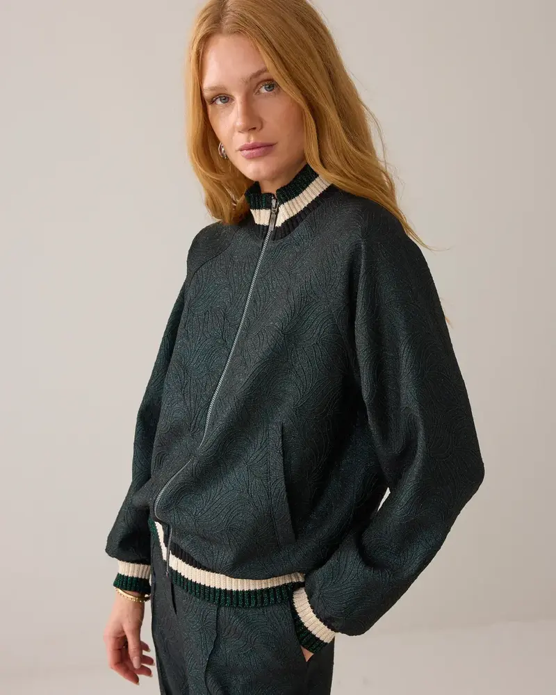 Summum Woman Bomber jacket Glitter jacquard – Emeraldgreen Summum Woman Bomber jacket Glitter jacquard – Emeraldgreen