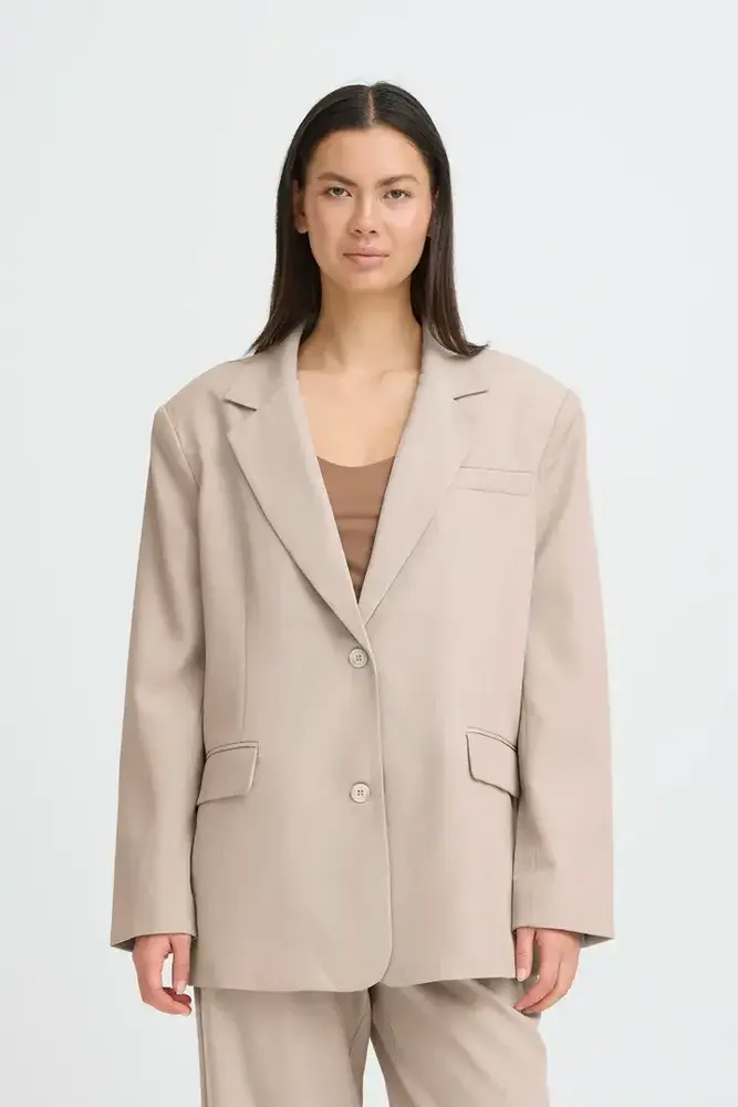 ICHI Fava Oversized Blazer - Dove Melange