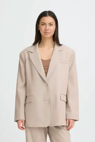 ICHI Fava Oversized Blazer - Dove Melange