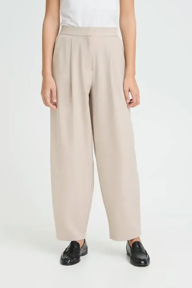 ICHI Fava Barrel Pants - Dove Melange