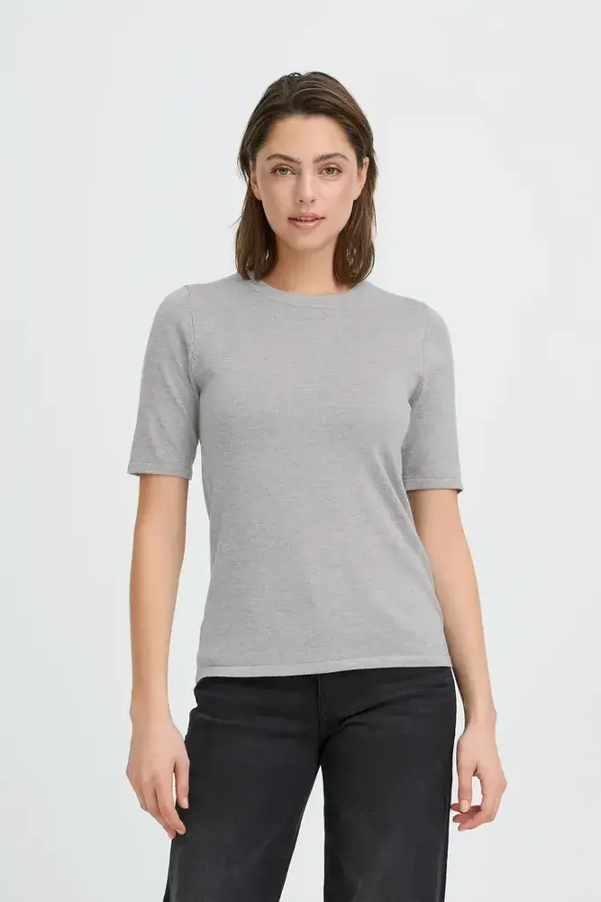 ICHI Luls O-Neck Pullover SS - Light Grey Melange