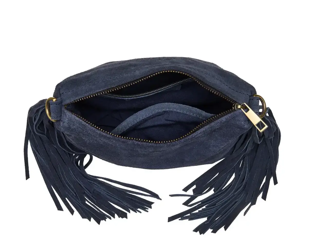 Chabo Bags Suede Stormy Fringes Small -  Navy Blue