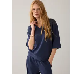 Summum Woman Top Pinstripe scuba - Midnightblue