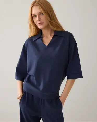 Summum Woman Top Pinstripe scuba - Midnightblue