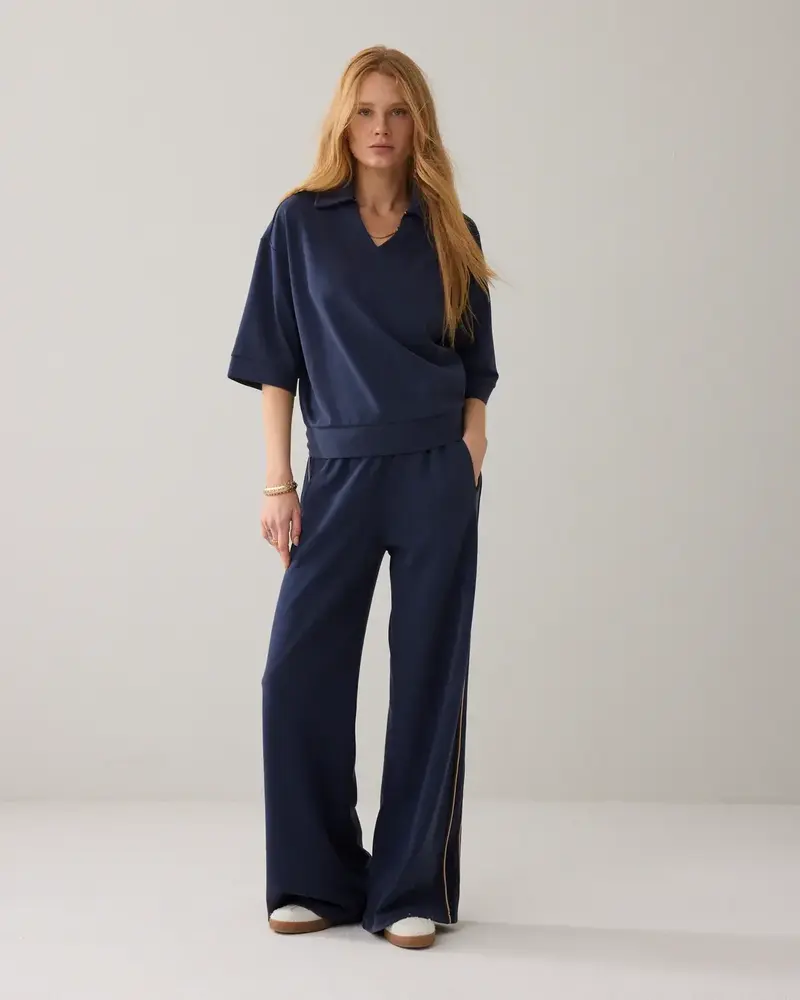 Summum Woman Trouser Pinstripe scuba - Midnightblue