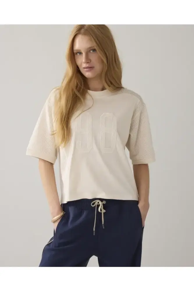 Summum Woman Top Mesh and jersey - Ivory