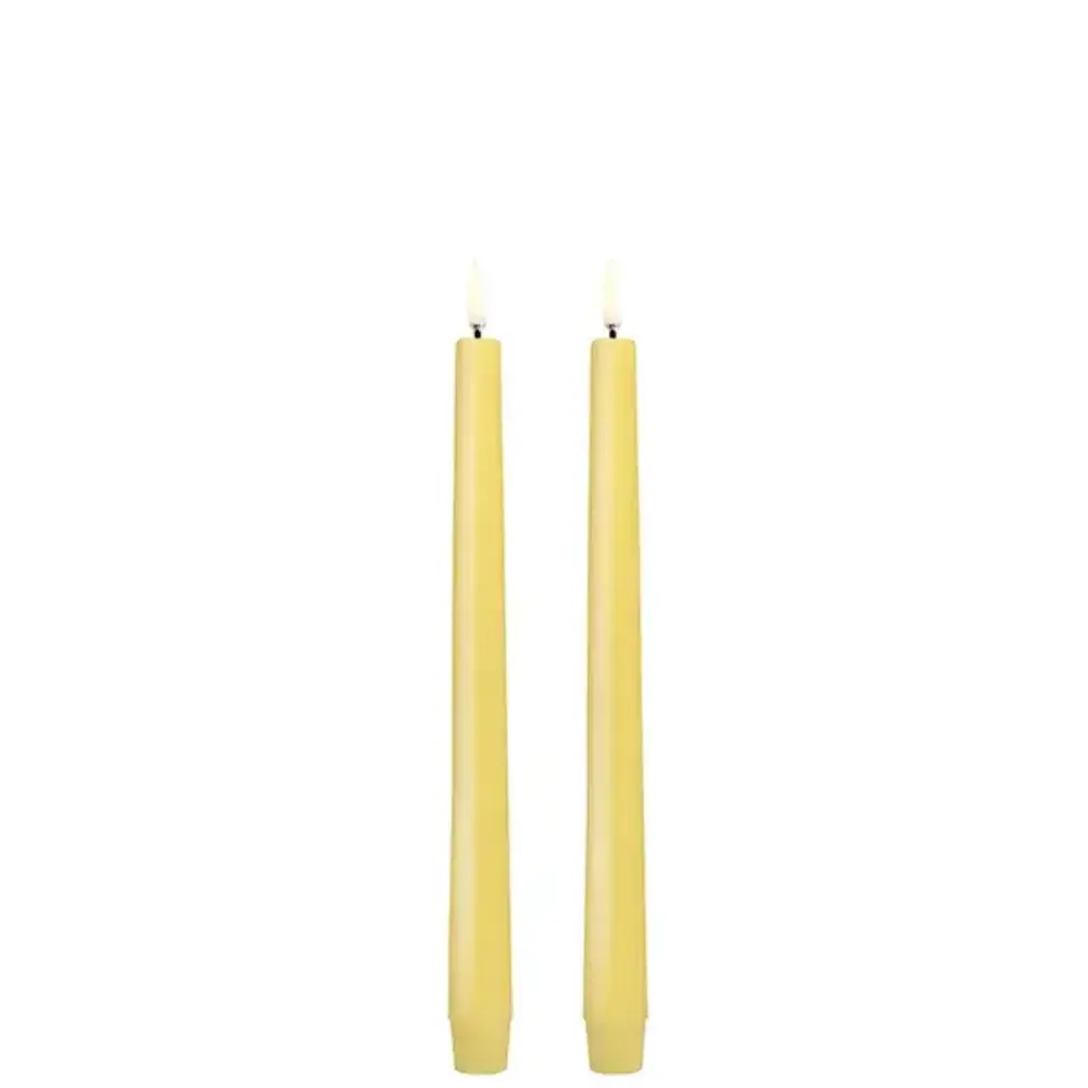 Uyuni LED taper candle, Wheat Yellow, Smooth, 2-pack, 2,3x25 cm