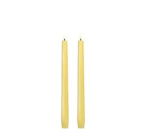 Uyuni LED taper candle, Wheat Yellow, Smooth, 2-pack, 2,3x25 cm