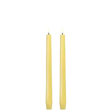 Uyuni LED taper candle, Wheat Yellow, Smooth, 2-pack, 2,3x25 cm