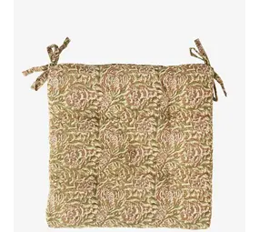 Madam Stoltz Printed cotton chair pad - Honey, rose, green, off white