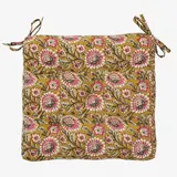 Madam Stoltz Printed cotton chair pad - Mustard, off white, grey, raspberry