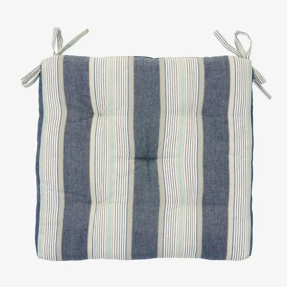 Madam Stoltz Striped cotton chair pad - Blue, white, grey